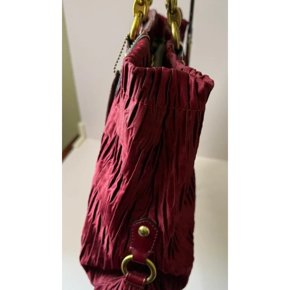 Coach Ashley Gathered Twist Satin Satchel Burgundy Patent Leather Bag F20050